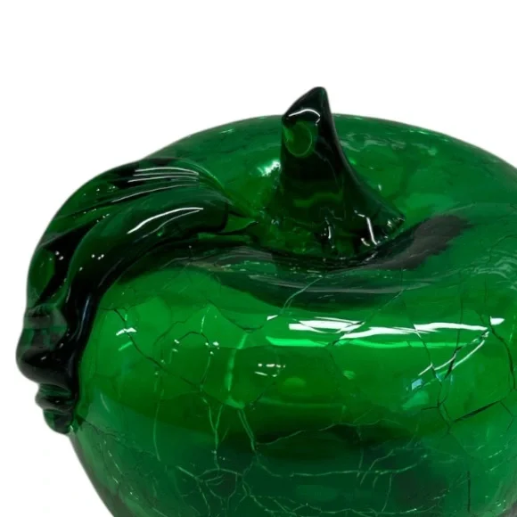 Vintage Green Crackled Glass Apple Sculpture - Picture 2 of 12